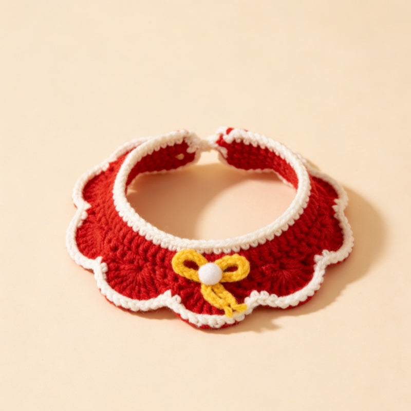 MCJPETS Red & White Knitted Ruffle Collar - Festive Neckwear for Cats and Small Dogs