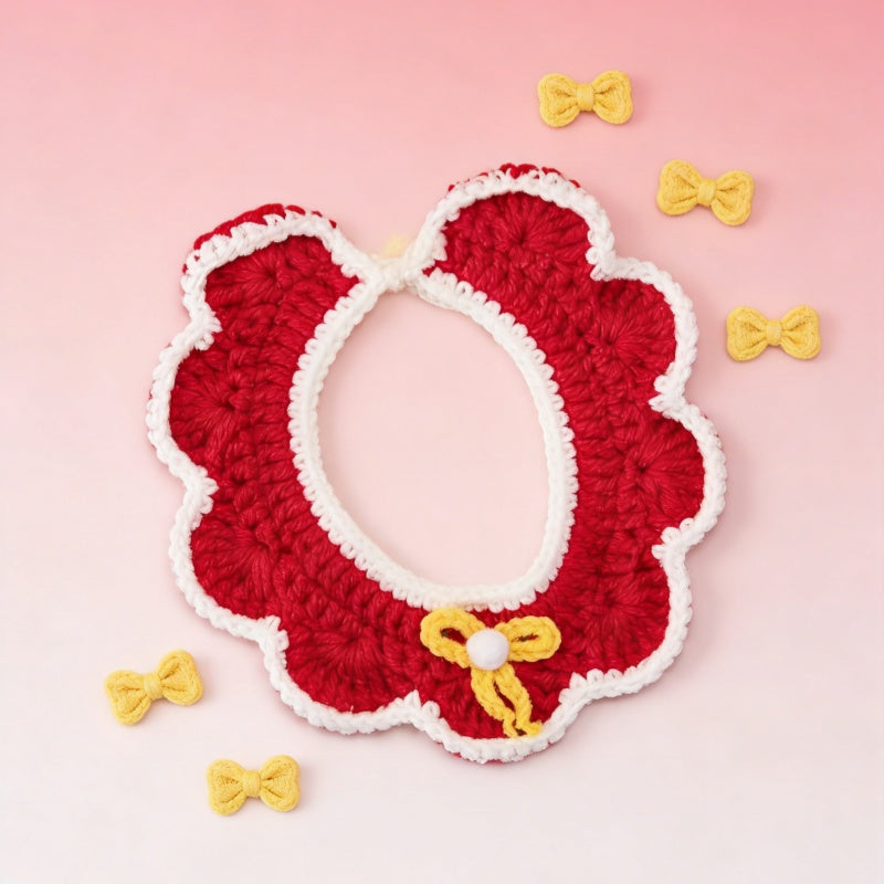 MCJPETS Red & White Knitted Ruffle Collar - Festive Neckwear for Cats and Small Dogs