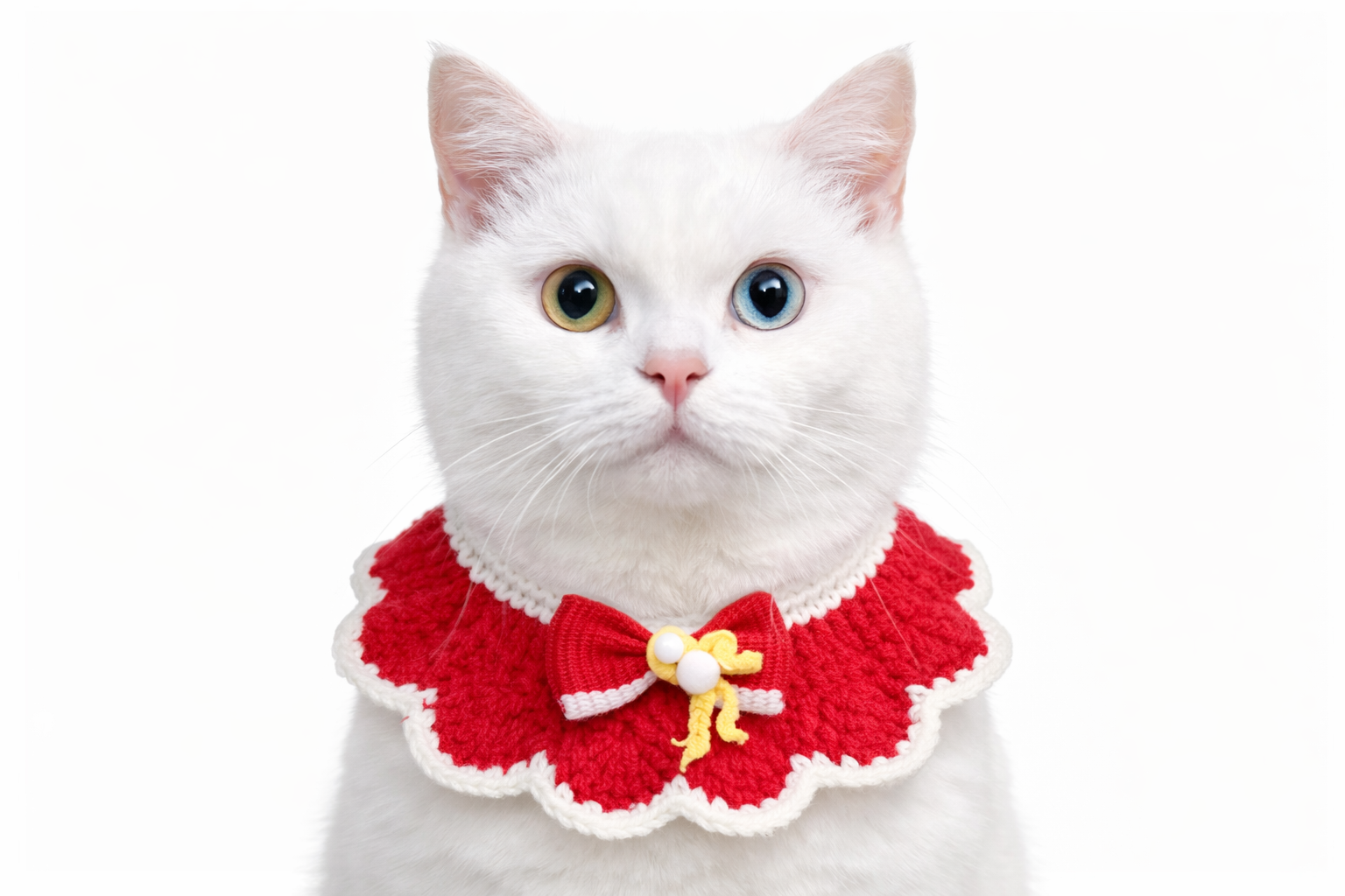 MCJPETS Red & White Knitted Ruffle Collar - Festive Neckwear for Cats and Small Dogs