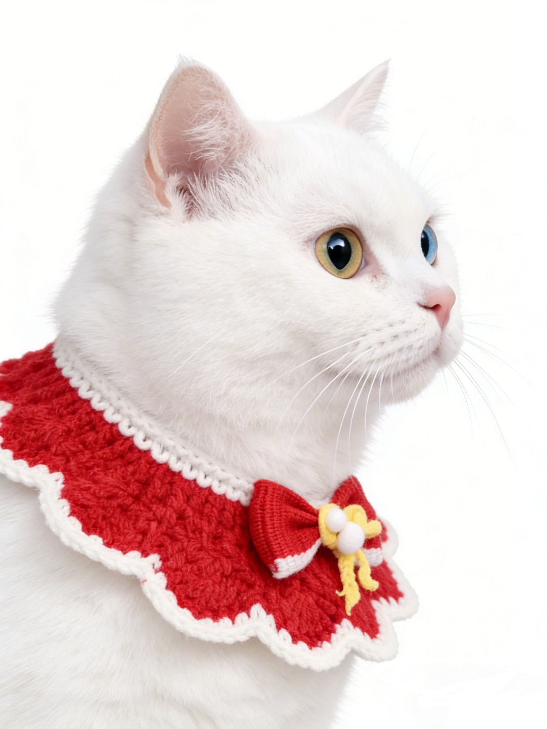 MCJPETS Red & White Knitted Ruffle Collar - Festive Neckwear for Cats and Small Dogs